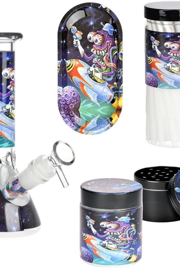 Space Monster Glass Beaker Water Pipe Smoking Set - 7.75"" / 14mm F