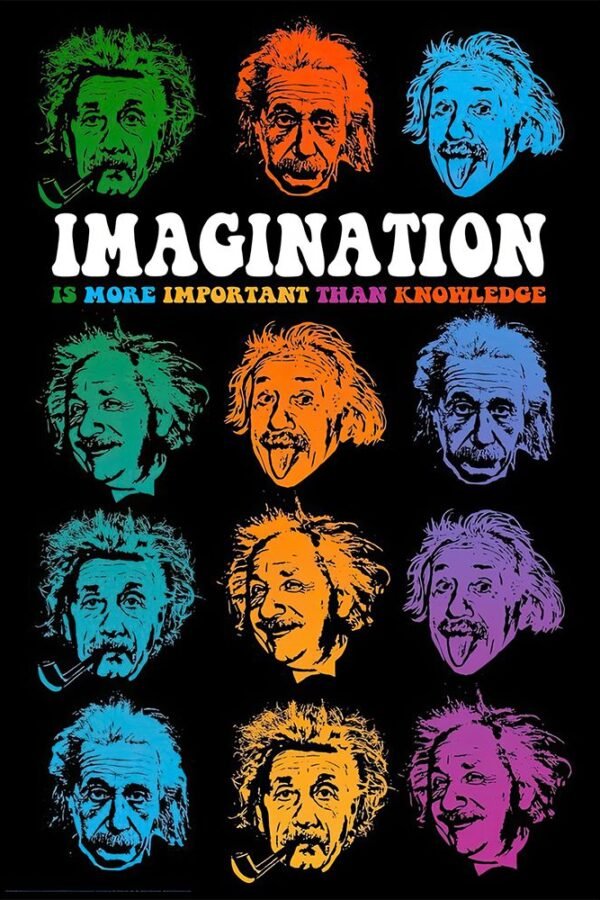 Einstein Faces Imagination Is More Important Than Knowledge Poster - 24""x36""