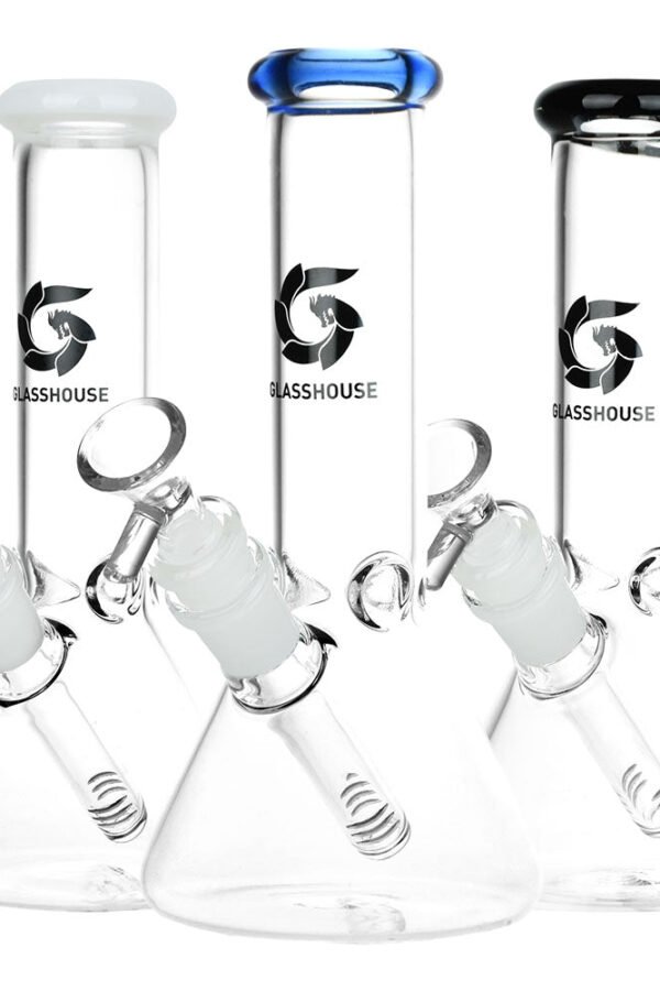 Glass House Pinched Beaker Glass Water Pipe - 7.75"" / 14mm F / Colors Vary