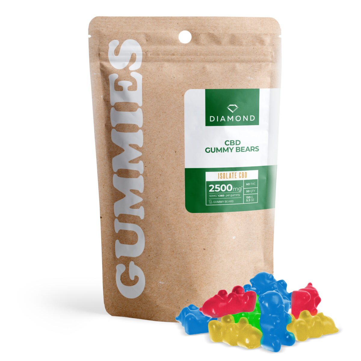 50mg CBD Isolate Gummy Bears - Diamond CBD (2,500mg)
