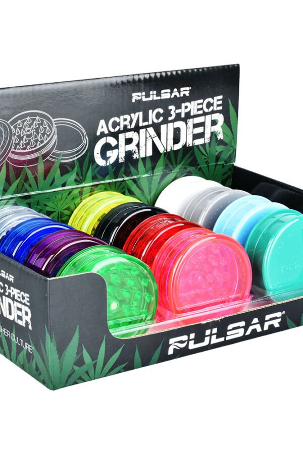 Pulsar Acrylic Grinder - 3pc / 2.25"" / Assorted Colors 12PC DISPLAY