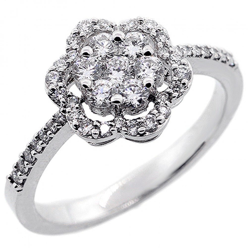 0.74Ctw F/G Vs2/Si1 Diamond Flower Shaped Fancy Ring Set in 14K White Gold