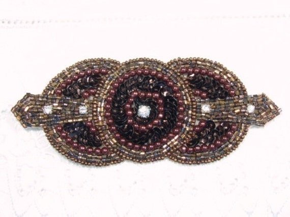 0391 Chocolate Brown Rhinestone Triple Circle Beaded Sequin Applique 5.5" Crafts Or Sewing Motif 0391-Choc