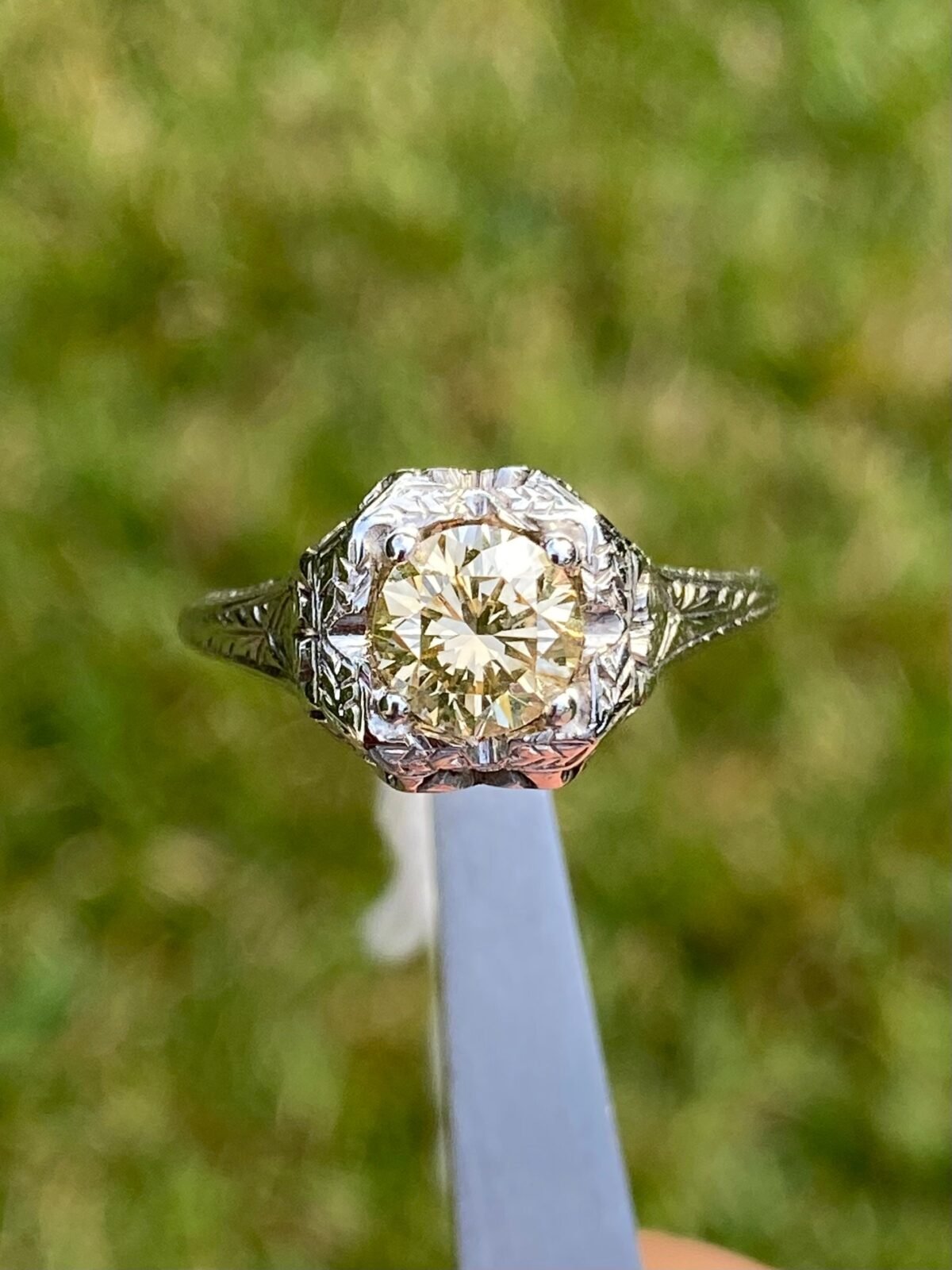 1 Carat Fancy Brown Diamond Art Deco Platinum Ring, Vintage Chocolate Natural Ring