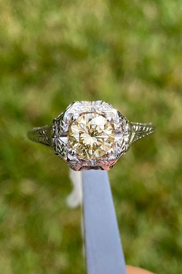1 Carat Fancy Brown Diamond Art Deco Platinum Ring, Vintage Chocolate Natural Ring