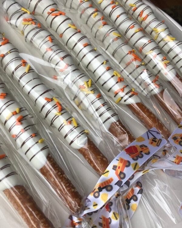 1 Dozen Construction Zone Chocolate Covered Pretzels, Theme, Decor, Favor, Dump Truck, Cookies