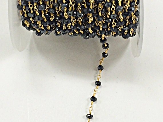 1 Foot Mystic Black Spinel 3mm Faceted Gold Plated Wire Wrapped Chain -Chgs17-Ms