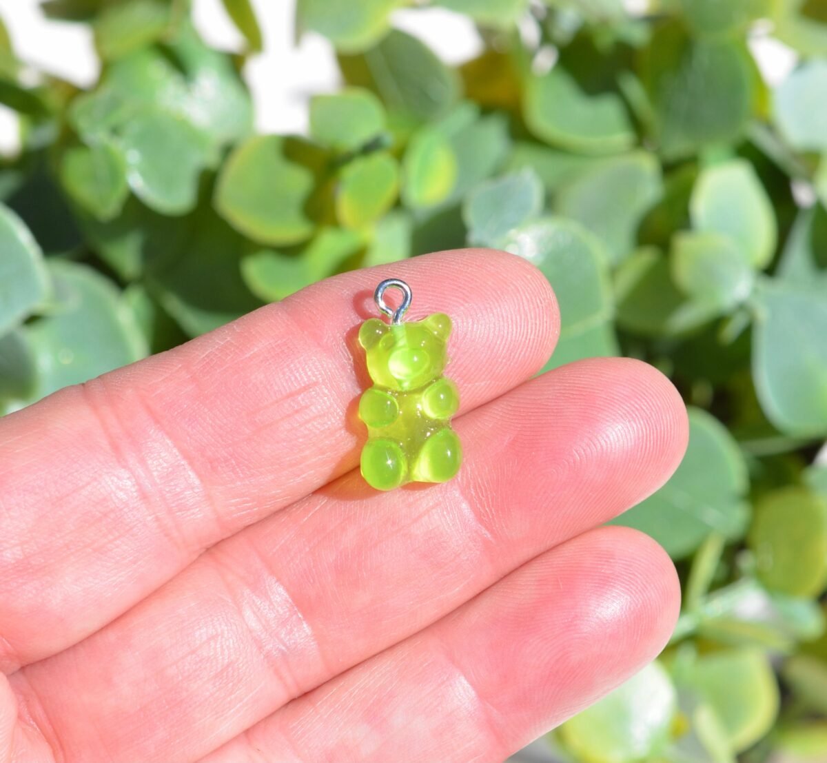 1 Green Gummy Bear Acrylic 3D Charm With Silver Bail Sc6980