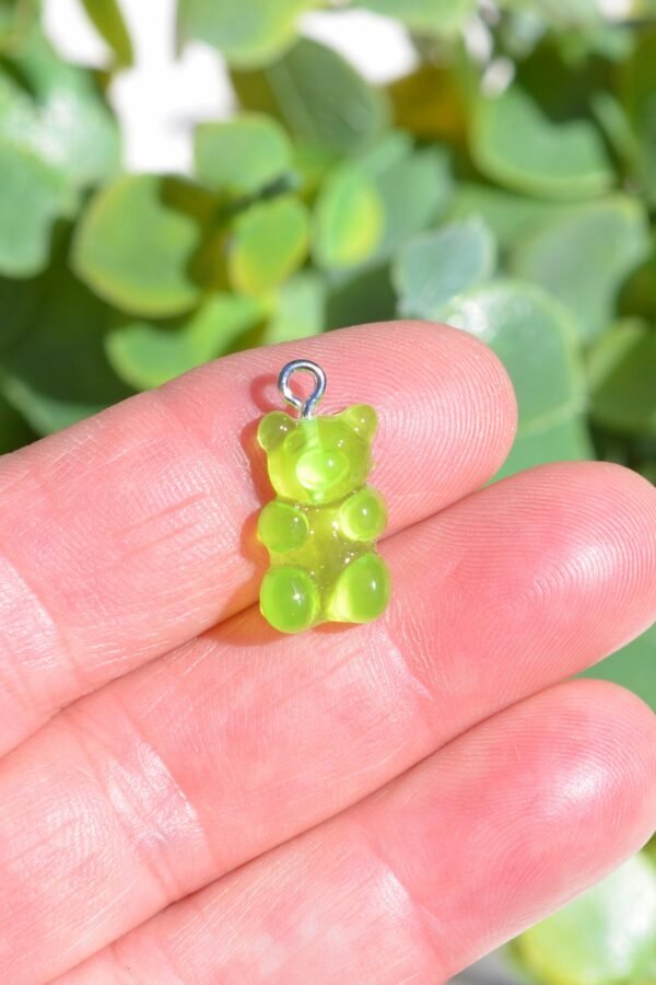 1 Green Gummy Bear Acrylic 3D Charm With Silver Bail Sc6980