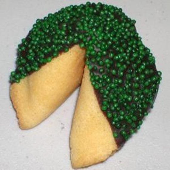 1 Milk Chocolate Dipped Fortune Cookie With Green Sprinkles, Birthday, Party, Celebration, Corporate, Sand, Sparkle, Bling