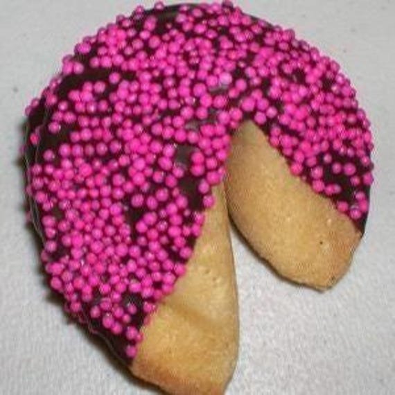 1 Milk Chocolate Dipped Fortune Cookie With Pink Sprinkles, Birthday, Party, Celebration, Corporate, Sand, Sparkle, Bling