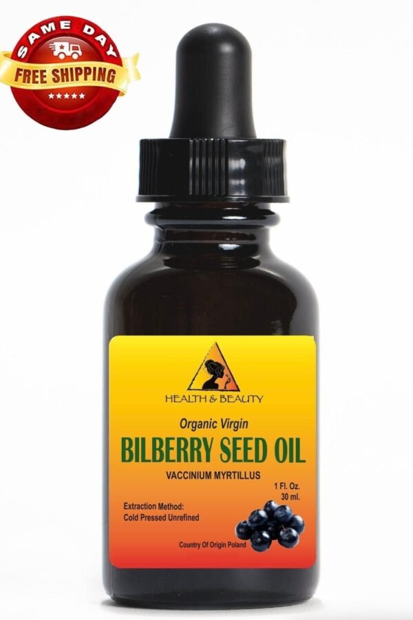1 Oz Bilberry/Blueberry Seed Oil Unrefined Organic Cold Pressed Pure Glass Dropper