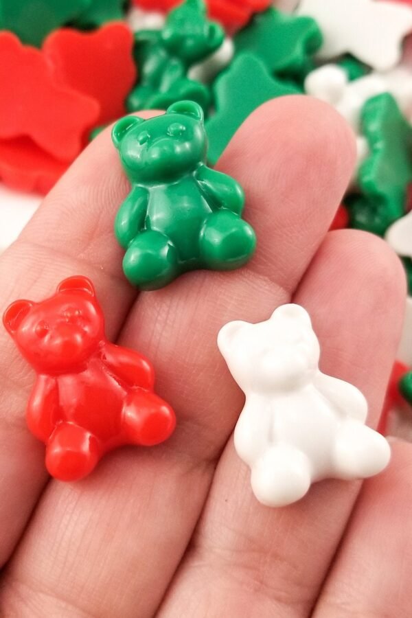 10 Assorted 20mm Resin Gummy Bear Cabochons, Teddy Fake Candy Embellishment Shaker Bits, Christmas Cabs