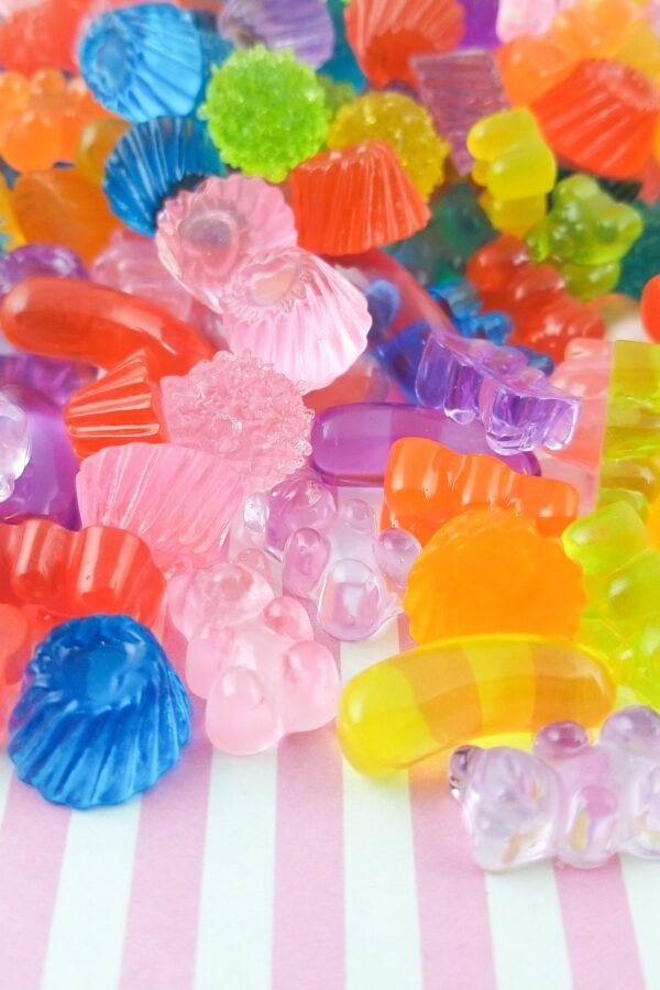 10 Assorted Translucent Resin Plastic Flat Backed Candy Cabochon Mix, Fake Bake Cabs #066