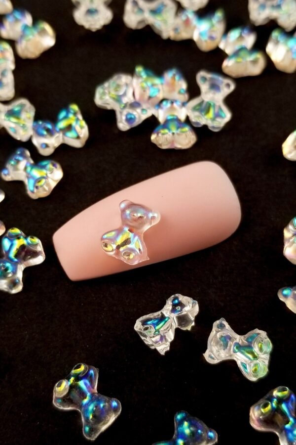 10 Iridescent Ab Clear 7mm Resin Gummy Bear Cabochon, Shaker Mold Embellishment Bits, Nail Decoration, Miniature Cabs