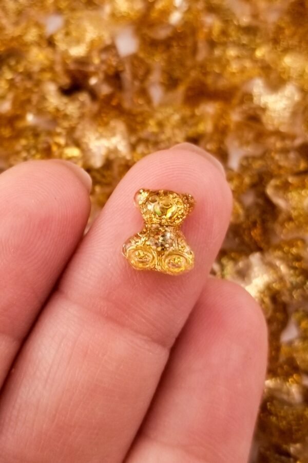10 Small 10mm Gold Glittery Resin Gummy Bear Cabochon, Shaker Mold Embellishment Bits, Nail Decoration, Miniature Cabs