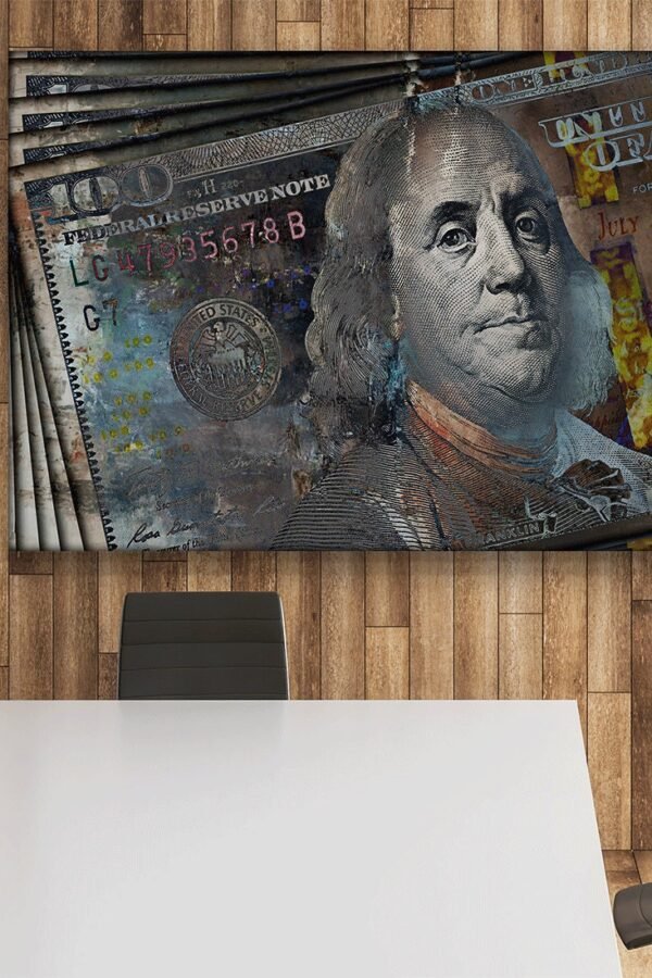 100 Dollar Bill Canvas Print Wall Art Home Office Decor, Money Pop Art, Ben Franklin Large Print, Finance Sign, Artwork