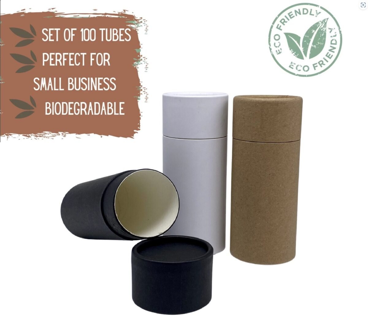 100 Eco Push-Up Tubes 2.5Oz 70G - Wholesale Packaging For Natural Deodorant & Cosmetics, Compostable Balm 2.5 Ounce 70 Ml
