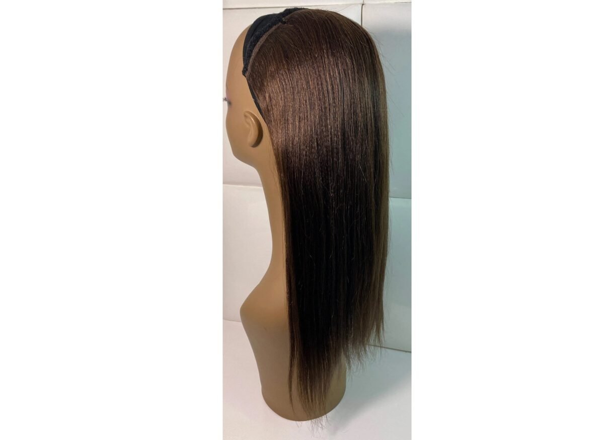 100% Human Hair 18 Inches - Chocolate Brown Wrap Around Ponytail Extension Mocha Yaki Piece Straight Natural Protective Hairstyle