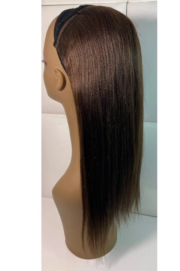 100% Human Hair 18 Inches - Chocolate Brown Wrap Around Ponytail Extension Mocha Yaki Piece Straight Natural Protective Hairstyle