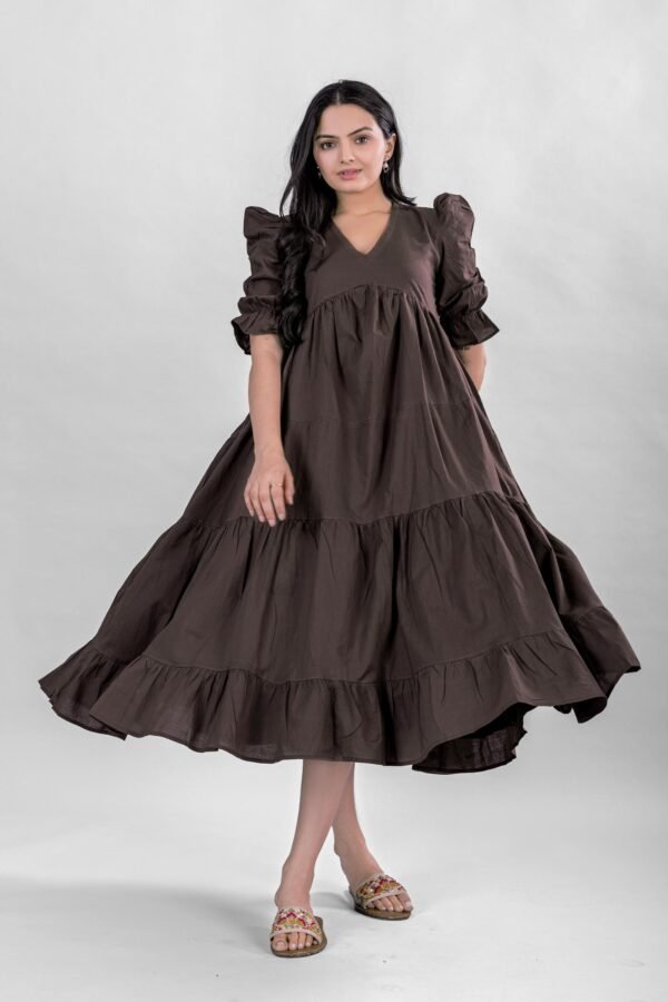 100% Organic Cotton Maxi Dress, Chocolate Tiered & Layered Comfortable Everyday Boho Oversized Plus Size Dress