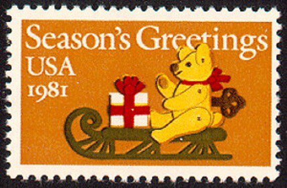 10x Christmas 1981 Teddy Bear On Sleigh 20C Unused Vintage Postage Stamps Free Shipping Your #1 Source. The Best Prices Stamps