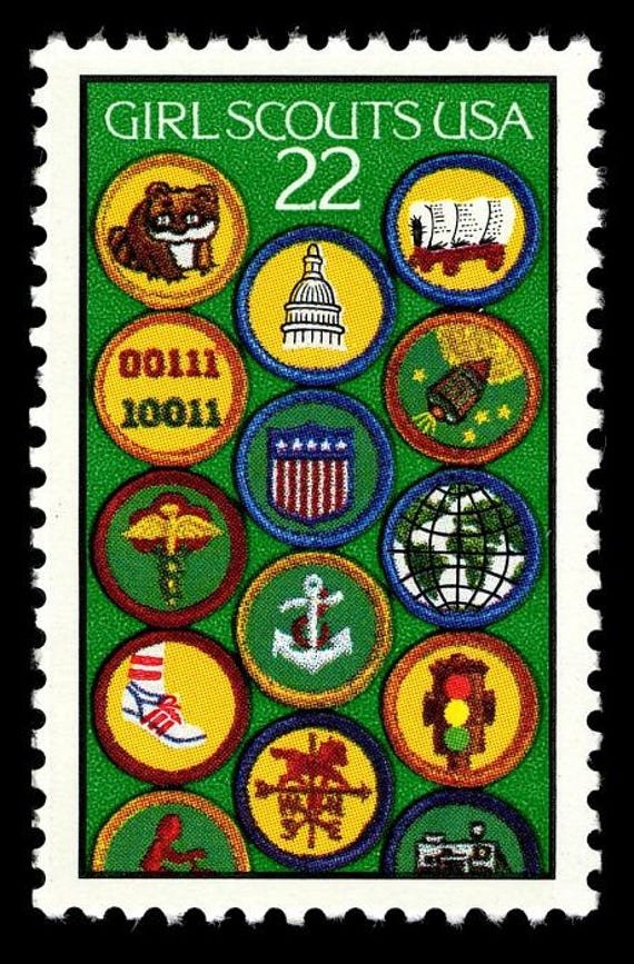 10x Girl Scouts Scouting Badges Unused 1987 22C Green Postage Stamp Free Shipping #1 Source Best Prices On Vintage Stamps