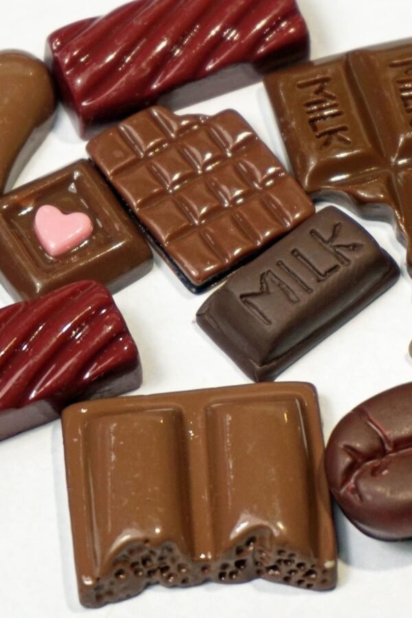 11 Assorted Chocolate Candy - Flatback Cabochons Various Shapes & Colors Ready To Gift in Box Dollhouse Sweets Small For Kids