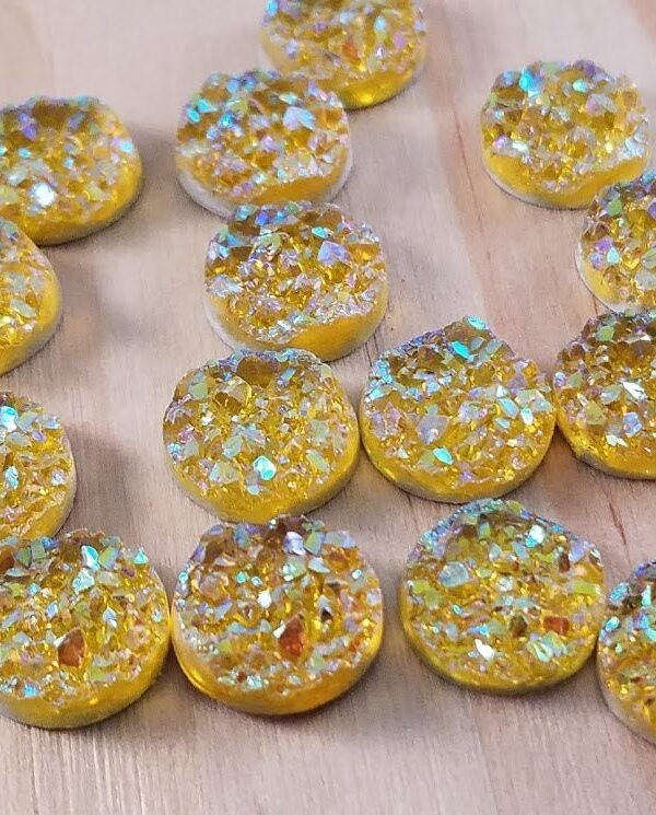 11.5mm Ab Yellow Chunky Faux Druzy Cabochons 10 Pcs L Earring Making Jewelry Supplies, Cabochon Diy Supply Charms