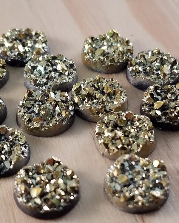 11.5mm Pyrite Gold Chunky Faux Druzy Cabochons 10 Pcs L Earring Making Jewelry Supplies, Cabochon Diy Supply Charms