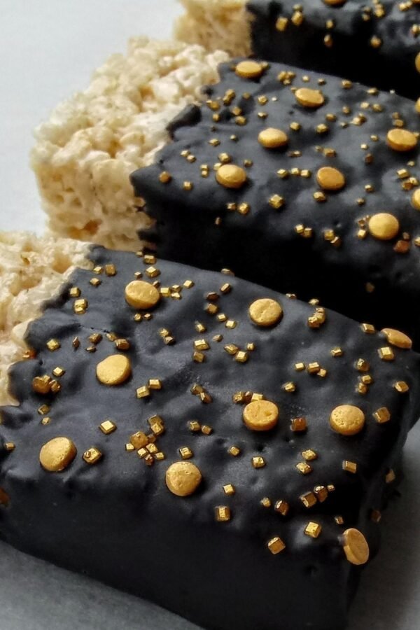 12 Black & Gold Chocolate Covered Rice Krispie Treats