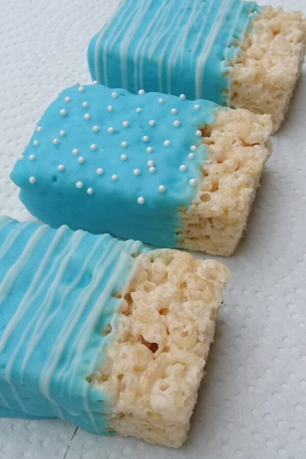 12 Blue & White Chocolate Covered Rice Krispie Treats