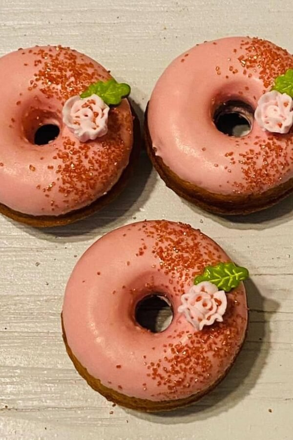 12 Pink Rose Gold Mini Donuts Doughnuts Wedding Baby Bridal Christmas Sweets Table Birthday Favors Treats Gender Reveal Shower