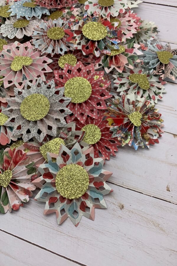 12 Random Handmade Mini Paper Rosettes - Medallion/Accordion Flowers Party Pinwheels Embellishments Planners Pinkpeppermintshoppe