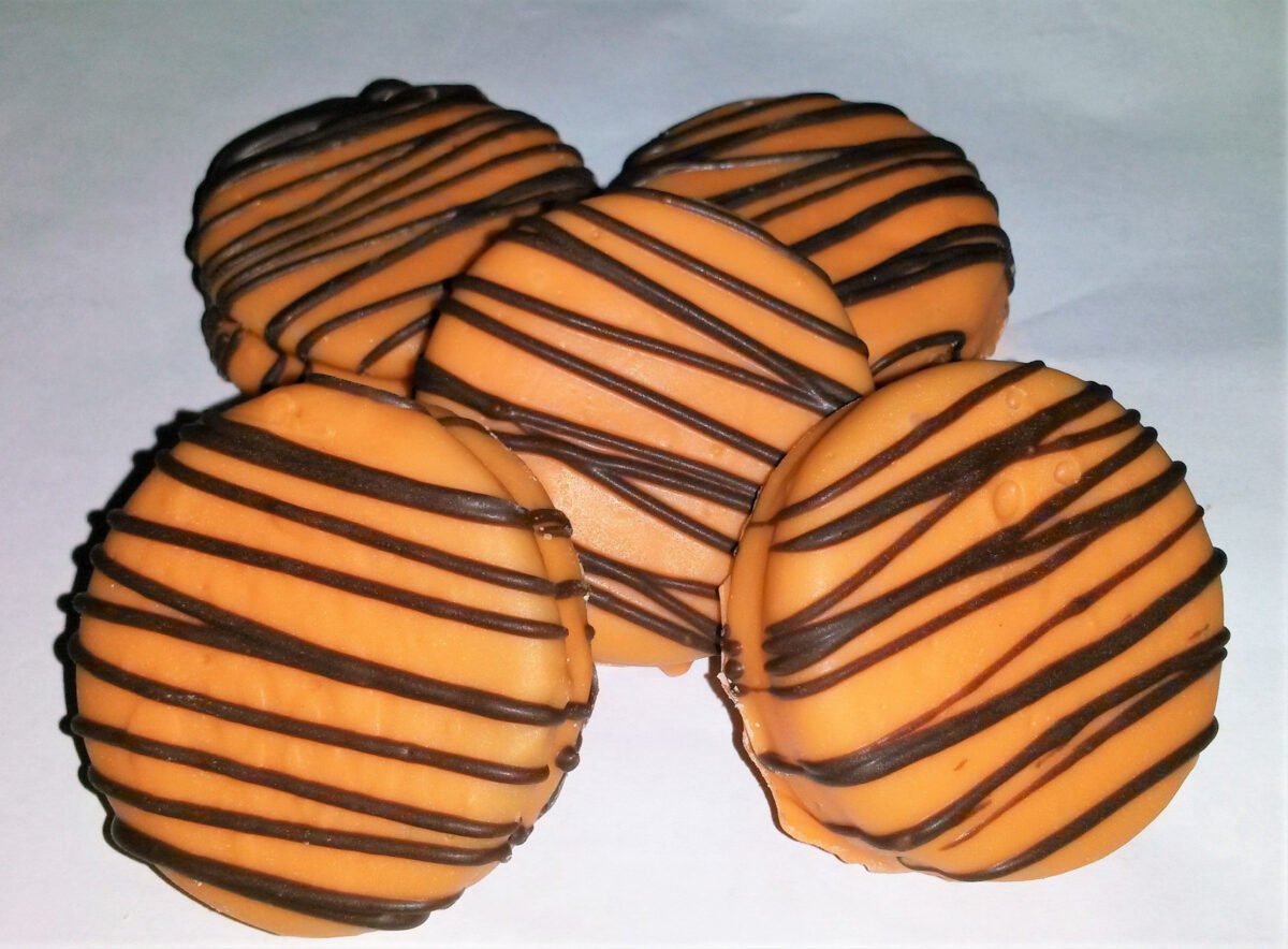 12 Tiger Striped Orange Chocolate Covered Oreo Cookies With Milk Drizzle