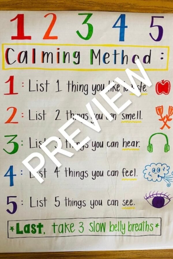 12345 Calming Method Anchor Chart