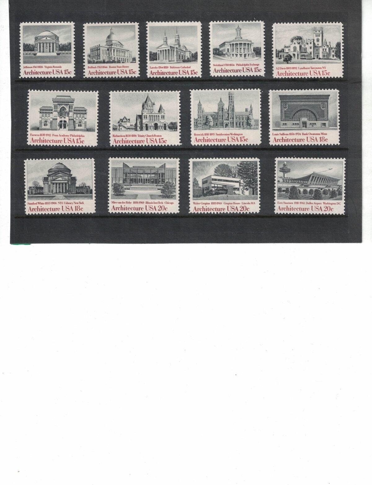 13 Diff Architecture Famous Architects Buildings Black & White Postage Stamps Free Shipping #1 Source Best Prices On Vintage