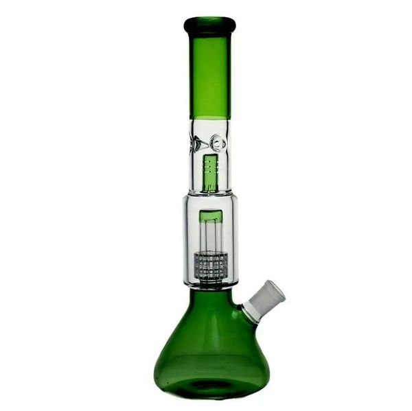 13.5 Inch Green Double Filter Glass Bong Hookahs with Tree Percolator filter Smoking Pipe