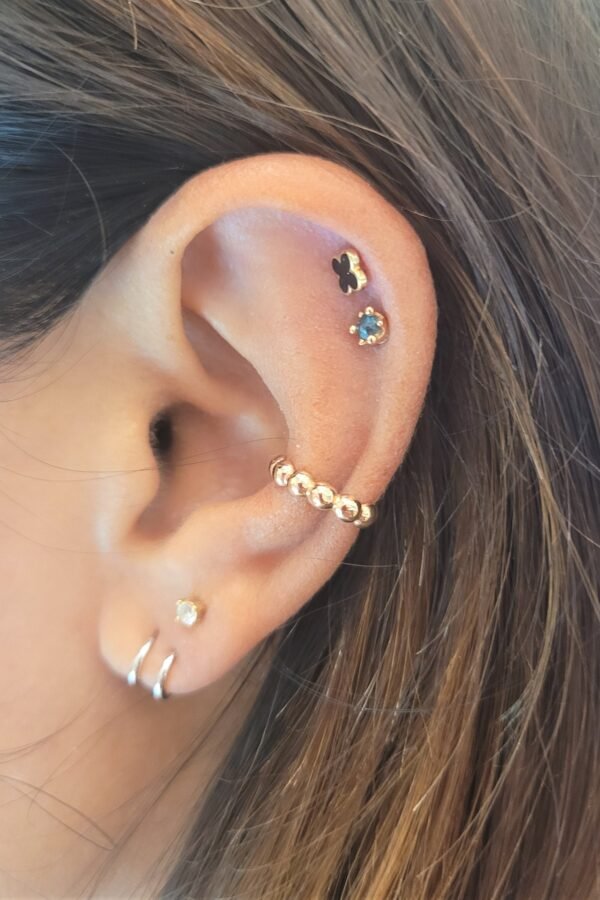14K Solid Gold Bead Ball Ear Cuff No Piercing, Dainty Cuff, Minimal Everyday Daily Wrap Earring