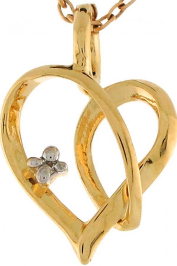 14k Yellow Gold Read Diamond Studded Ladies Curved Modern Heart Pendant(JL#1412)