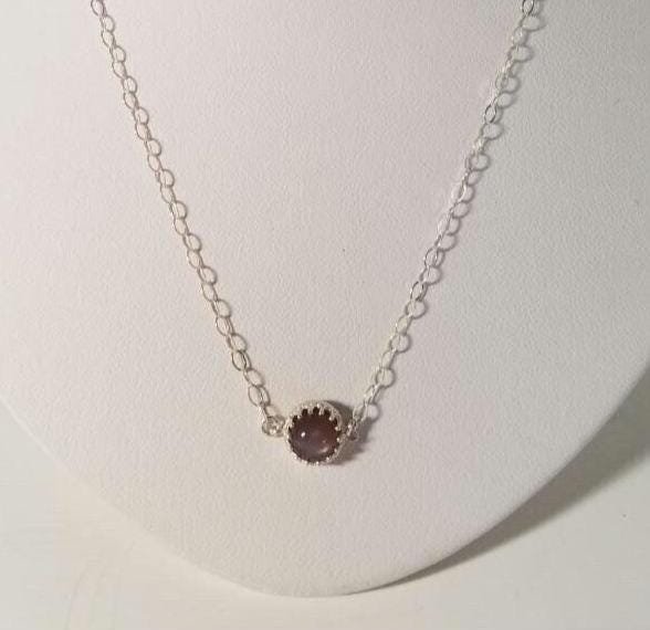 18" Round Chocolate Moonstone Necklace in Solid Sterling Silver With Lobster Clasp