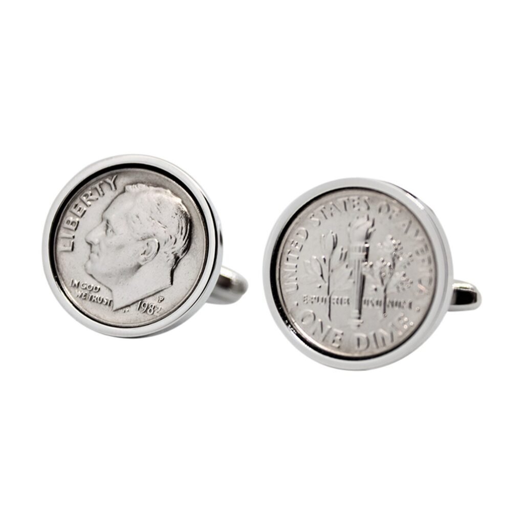 1982 Coin Cufflinks Upcycled Dime, Handmade Birthday Gift