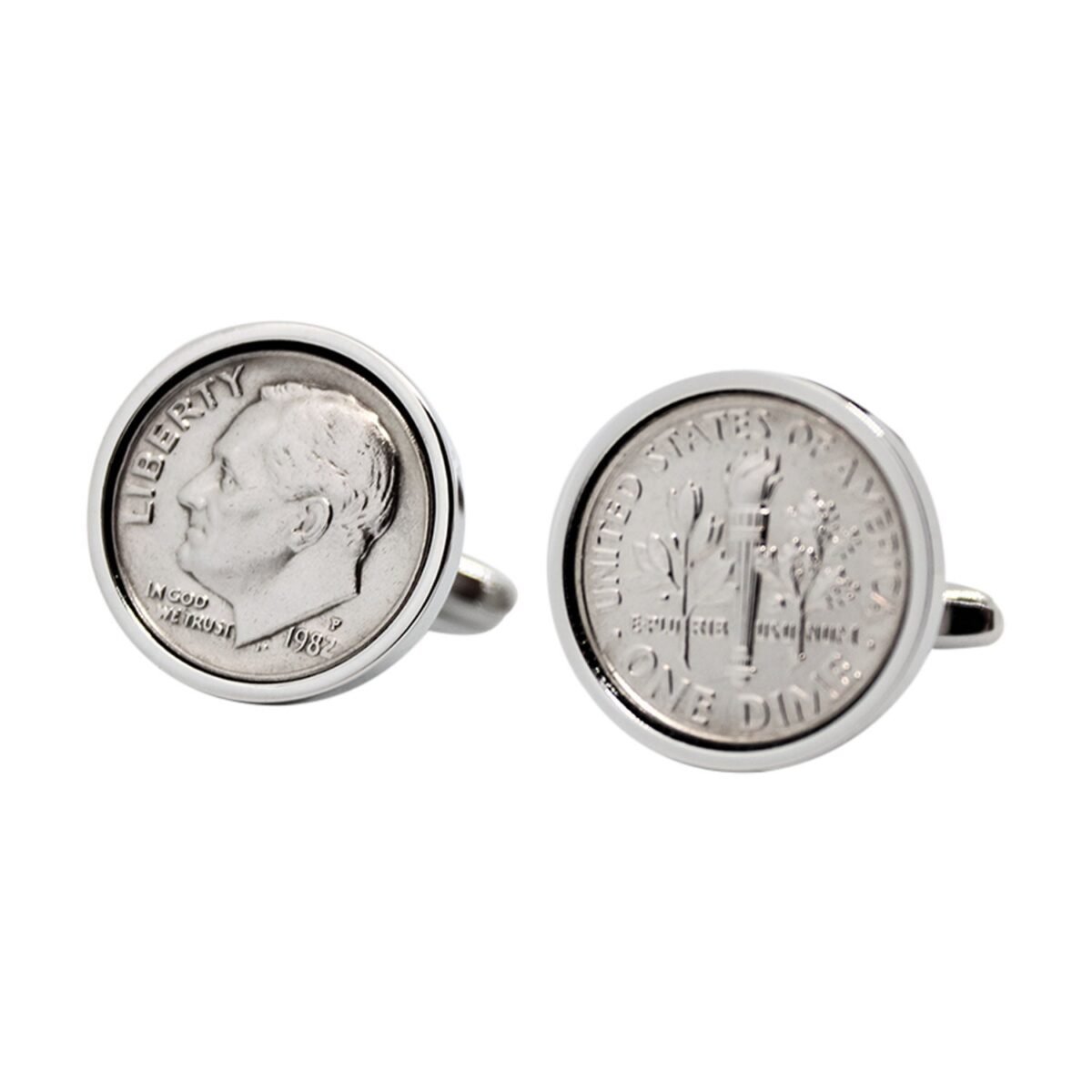 1982 Coin Cufflinks Upcycled Dime, Handmade Birthday Gift