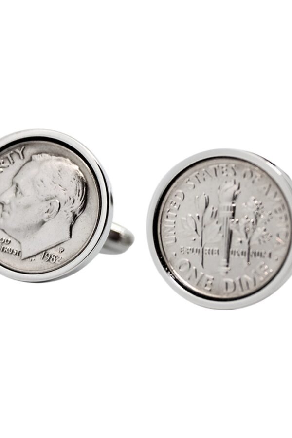1982 Coin Cufflinks Upcycled Dime, Handmade Birthday Gift