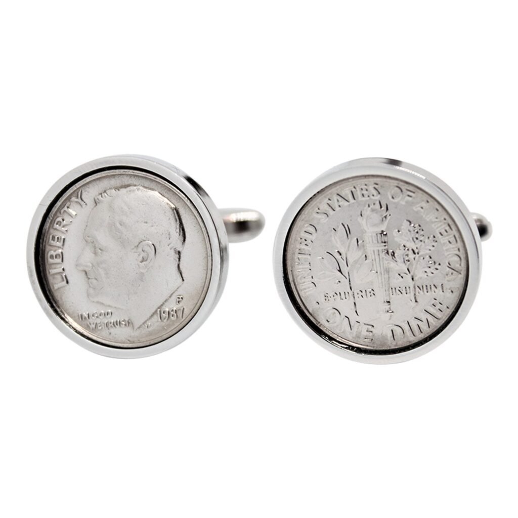 1987 Dime Coin Cufflinks Handmade USA Lucky Birthday Gift