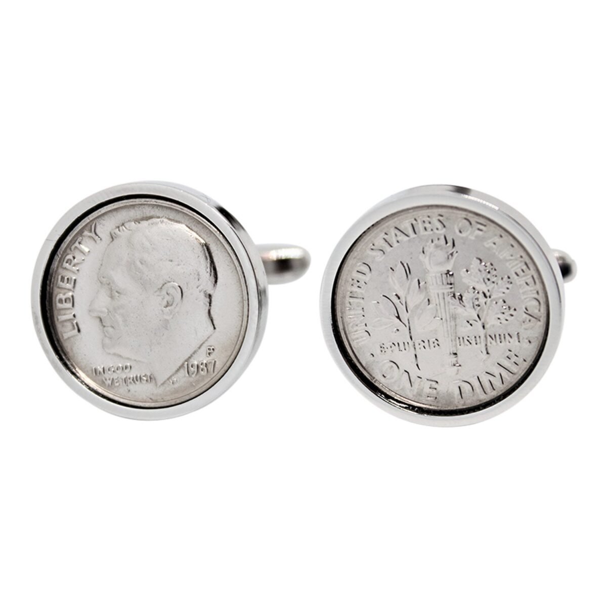 1987 Dime Coin Cufflinks Handmade USA Lucky Birthday Gift