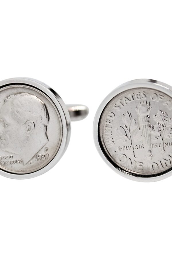 1987 Dime Coin Cufflinks Handmade USA Lucky Birthday Gift