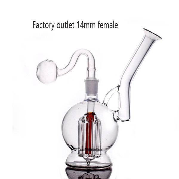 1pcs 14mm Female Hookahs Glass Oil Burner Bongs 6 Arm Tree Percs Matrix Percolator Water Pipe Honeycomb Dab Rigs Bubbler Ashcatcher with Male Glass Oil Burner Pipe