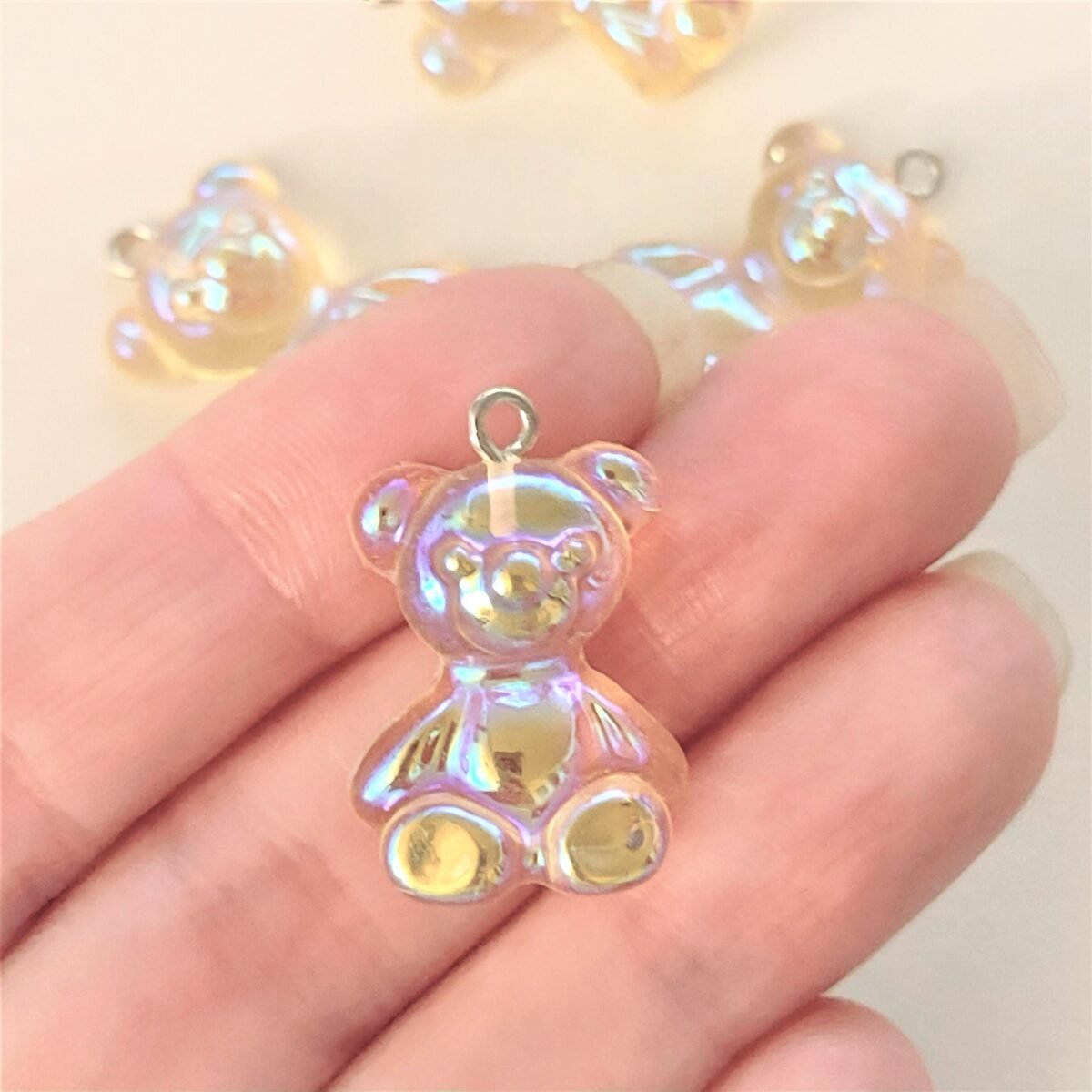 2 Pcs, Resin Bear Pendants, Ab Glitter, Glitter Bear, Iridescent Bears, Charms, #39A