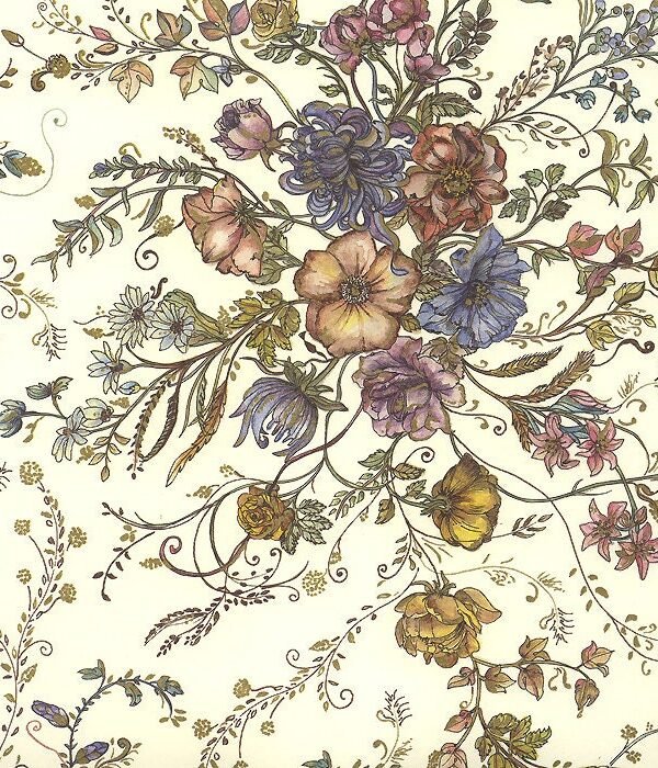 2 Sheets Floral Print Italian Paper With Golden Highlights ~ Leonardo Italy Ipl811 X2